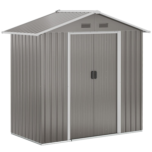 6.5x3.5ft Metal Garden Storage Shed for Outdoor Tool Storage with Double Sliding Doors and Vents, Grey