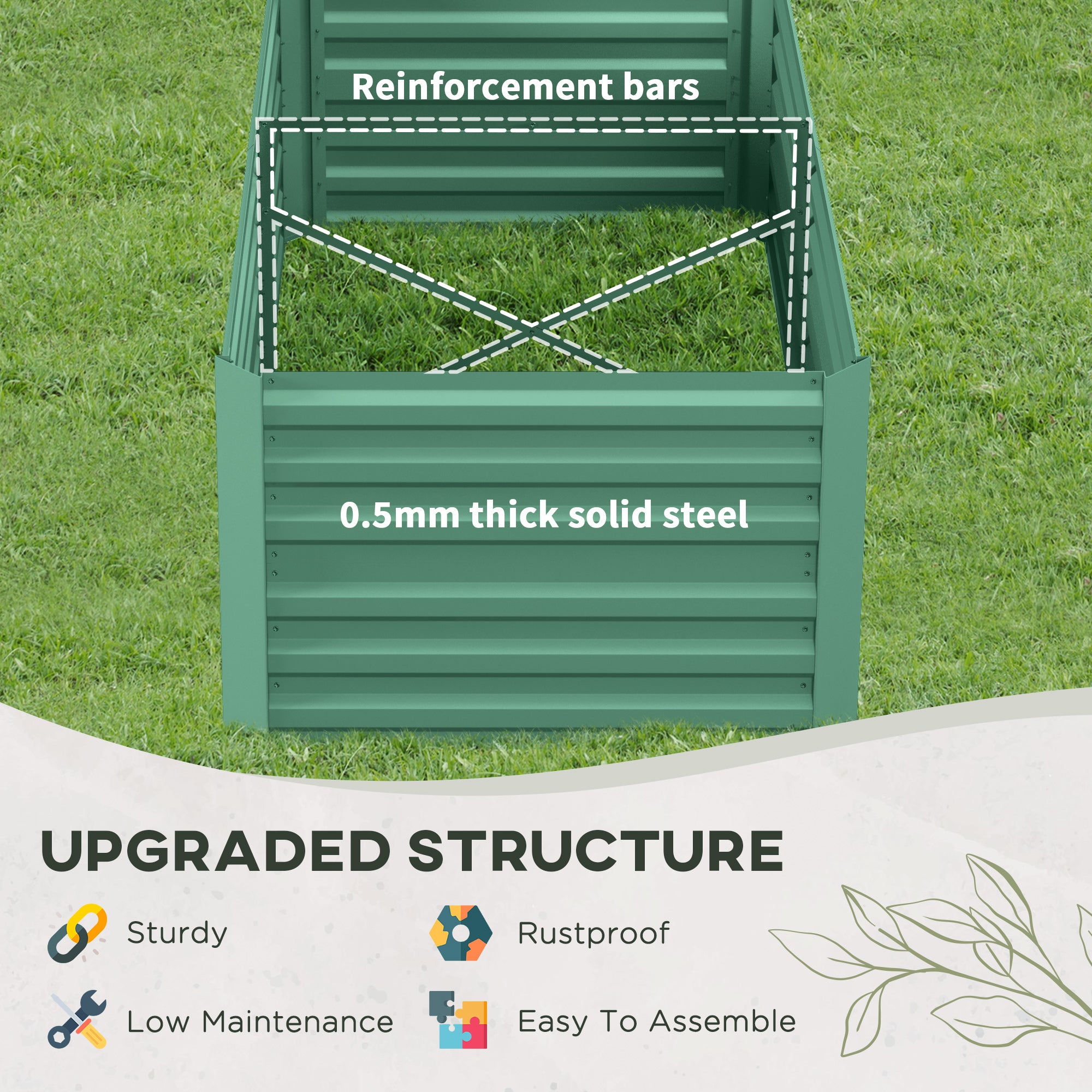 Galvanized Raised Garden Bed, Steel Outdoor Planters with Reinforced Rods, 71