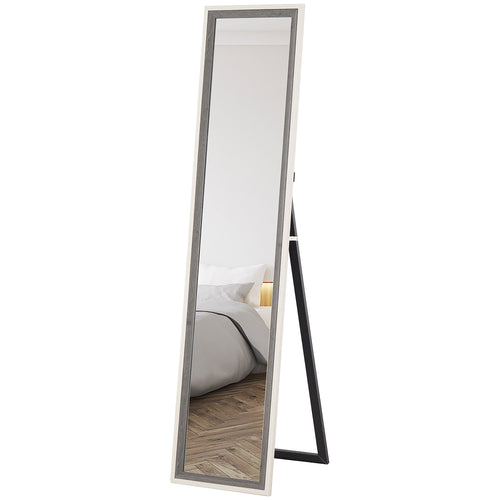 Floor Standing Mirror, Full Length Mirror, Free Standing, Leaning or Wall Mirror with Frame for Bedroom, Grey Wood Grain