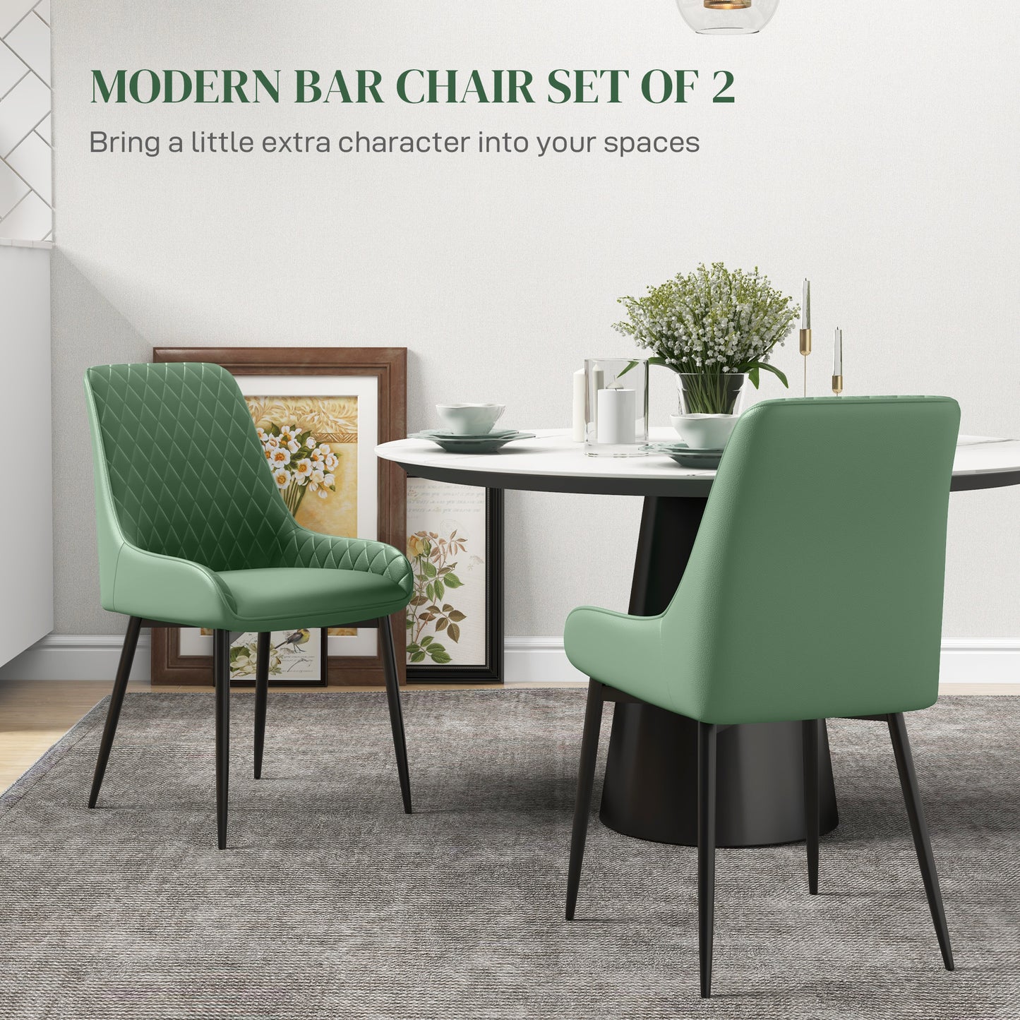 Modern Dining Chairs Set of 2, PU Leather Kitchen Chairs with Metal Legs for Dining Room, Living Room, Green Dining Chairs   at Gallery Canada