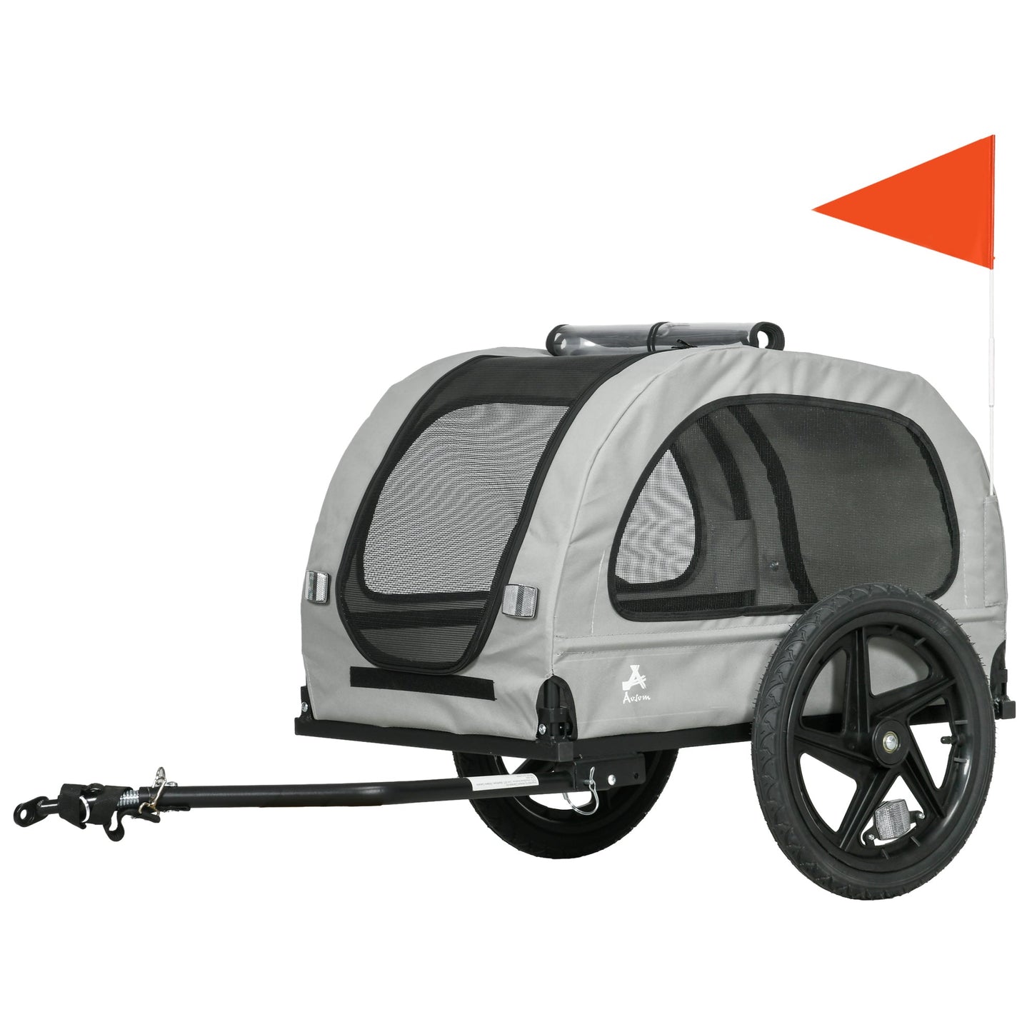 Dog Bike Trailer with Mesh Windows, Safety Leash, Safety Flag, Front/Rear Doors, for Medium Dogs Travel, Light Grey Dog Bike Trailers & Strollers Grey  at Gallery Canada