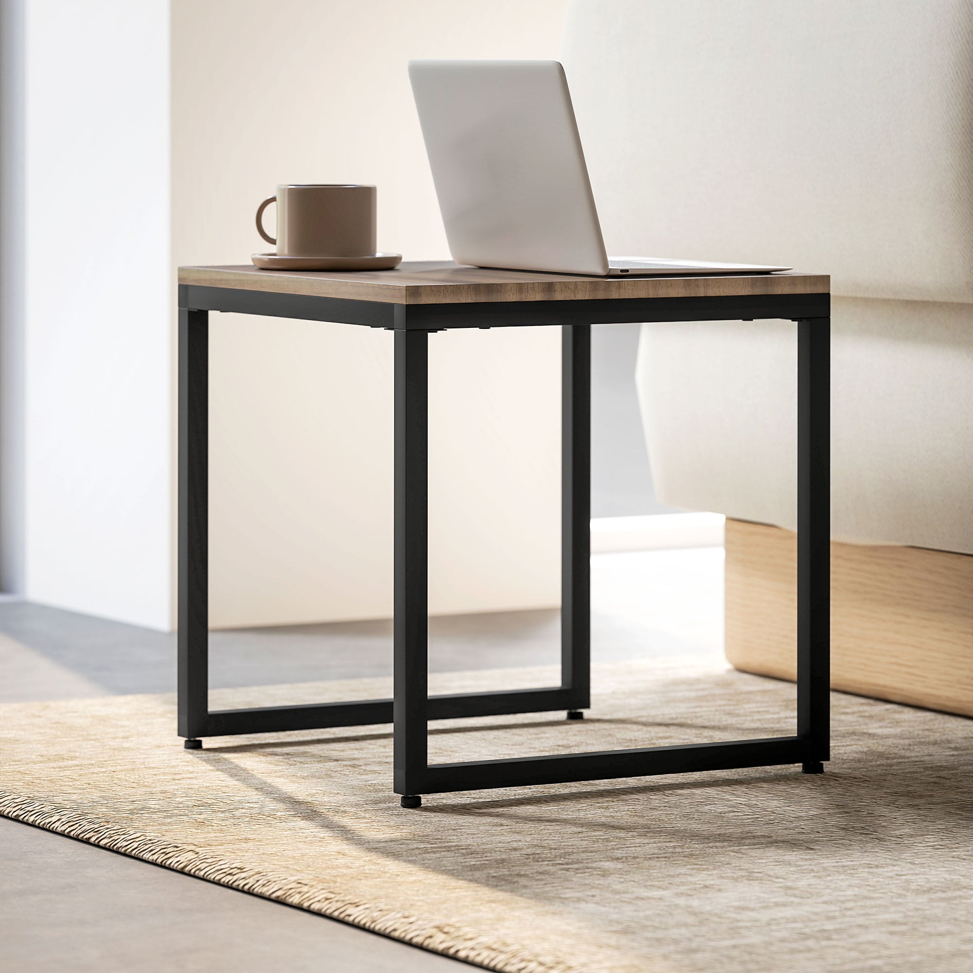Nesting Coffee Table Set of 3, Modern End Tables with Black Metal Frame for Living Room Home Furniture, Brown Coffee Tables at Gallery Canada