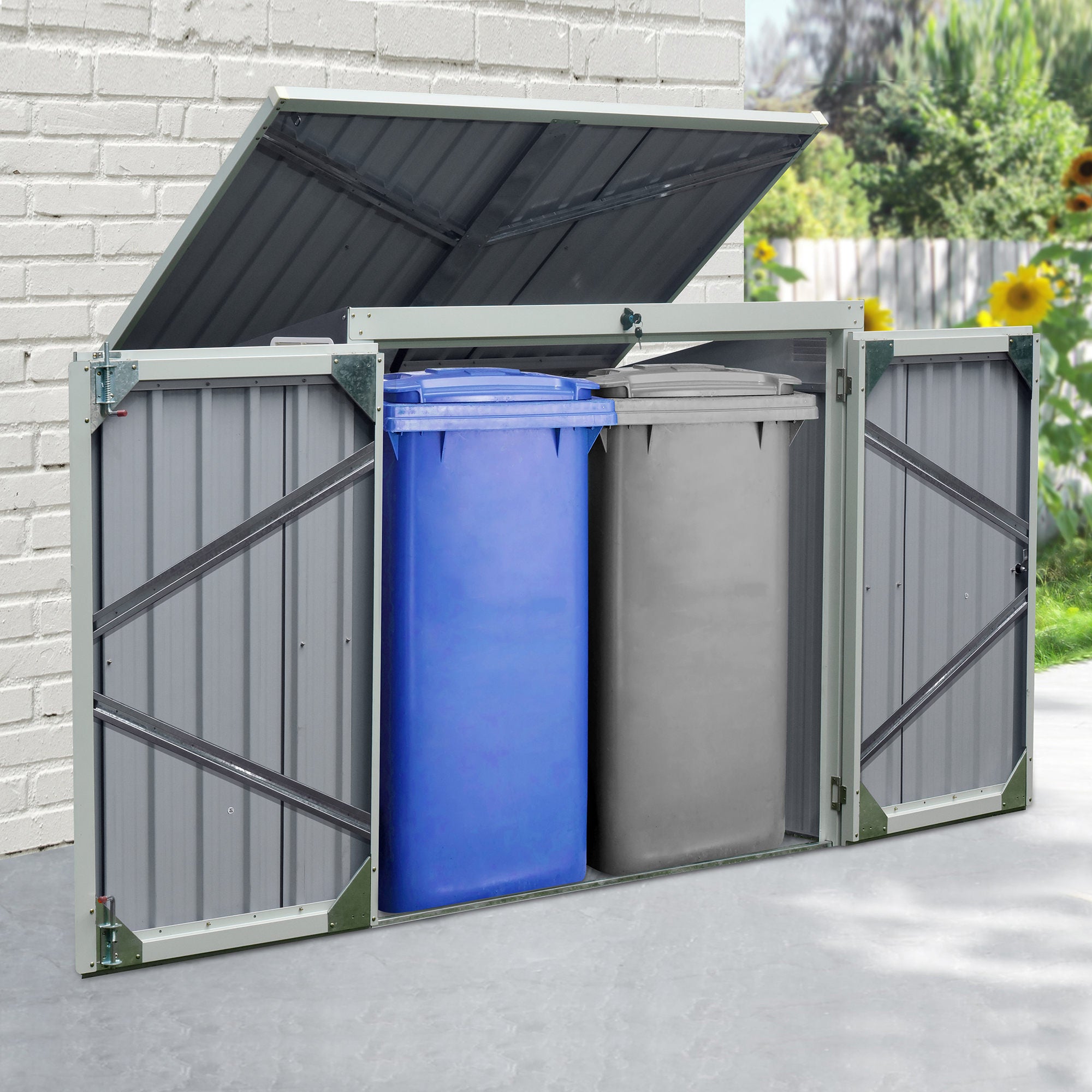 5ft x 3ft Outdoor Garbage Bin Storage Shed with Lockable Doors and Lid, Outside Storage Shed for Trash Can, Black Sheds at Gallery Canada