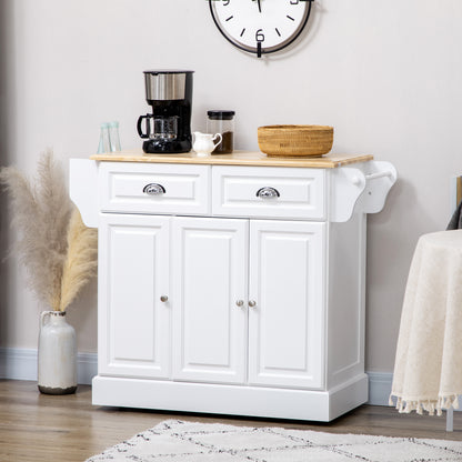 Kitchen Island with Storage Rolling Kitchen Serving Cart with Rubber Wood Top Towel Rack Storage Drawer Cabinet White Kitchen Islands & Kitchen Carts   at Gallery Canada