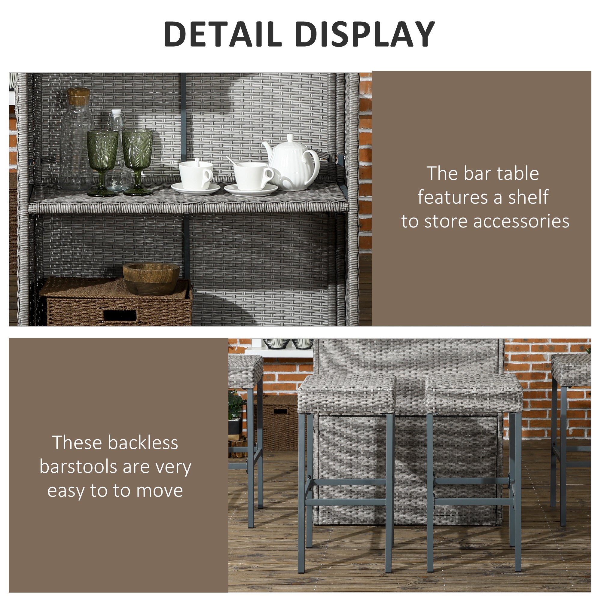 5 Pieces Patio Bar Set, Outdoor PE Rattan Wicker High Top Outdoor Table and Chairs Outdoor Bar Set with Tempered Glass Top Bar Table and Shelves, 4 Bar Chairs, Grey Bistro Sets at Gallery Canada