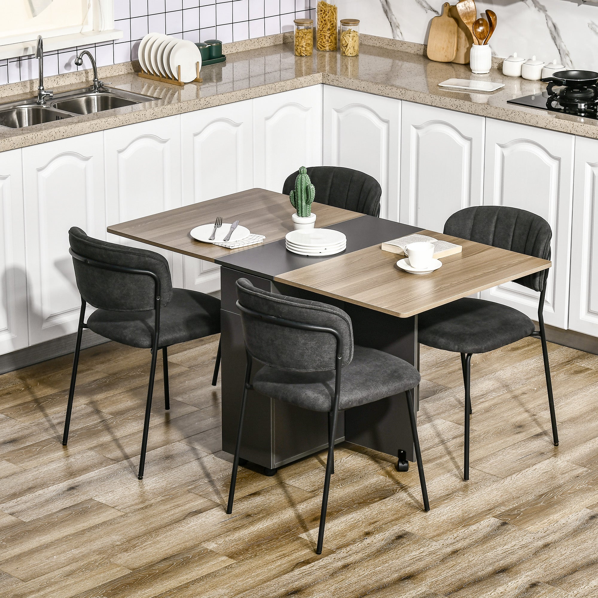 Extendable Dining Table, Drop Leaf Table with 2 Drawers and Storage Cabinet, Folding Dining Table with 6 Wheels Bar Tables & Dining Tables at Gallery Canada