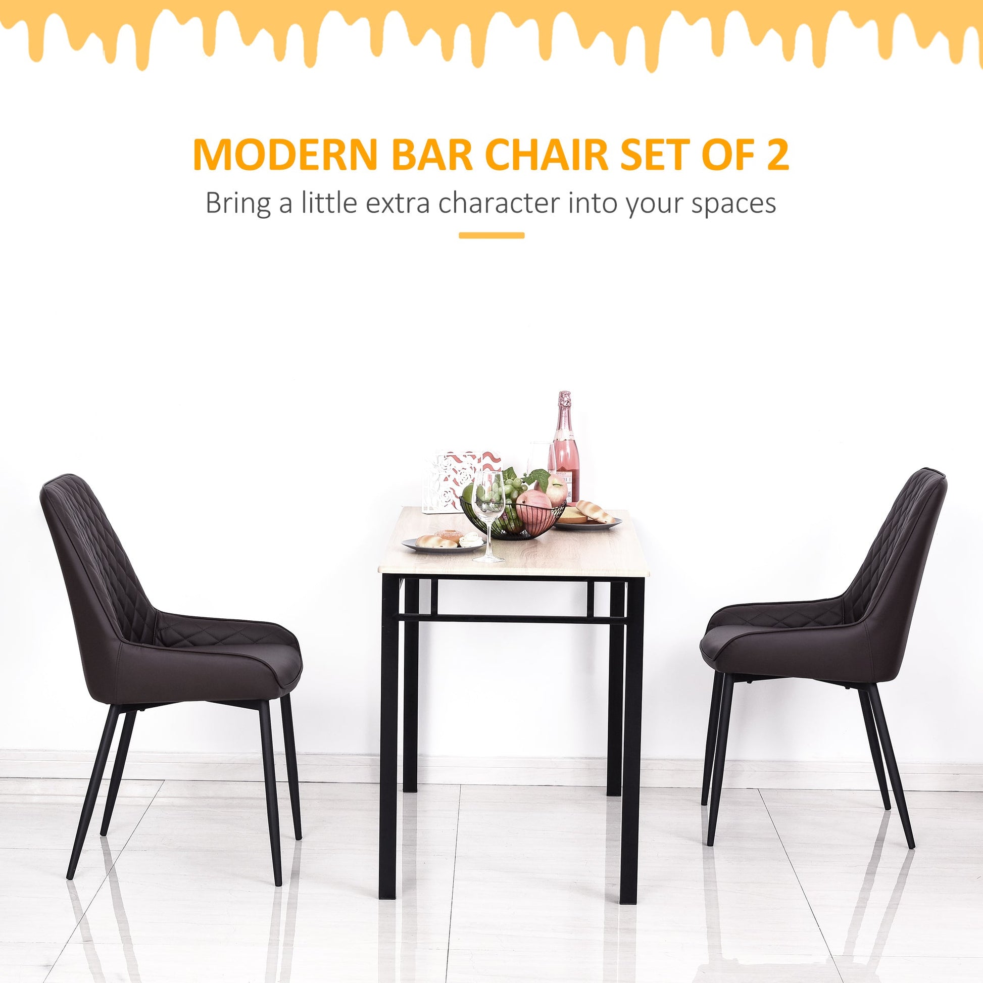 Dining Chairs Set of 2, Modern PU Leather Upholstered Kitchen Chairs with Diamond Tufted Backs and Steel Legs for Living Room, Brown Bar Stools   at Gallery Canada