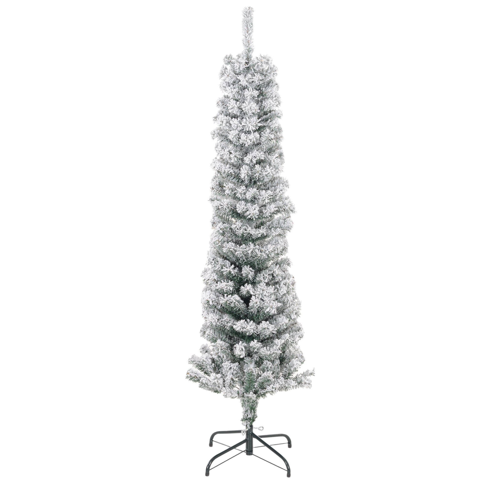 5ft Flocked Christmas Tree, Pencil Christmas Tree with Realistic Branch Tips, Folding Metal Stand, Green Pencil Christmas Trees   at Gallery Canada