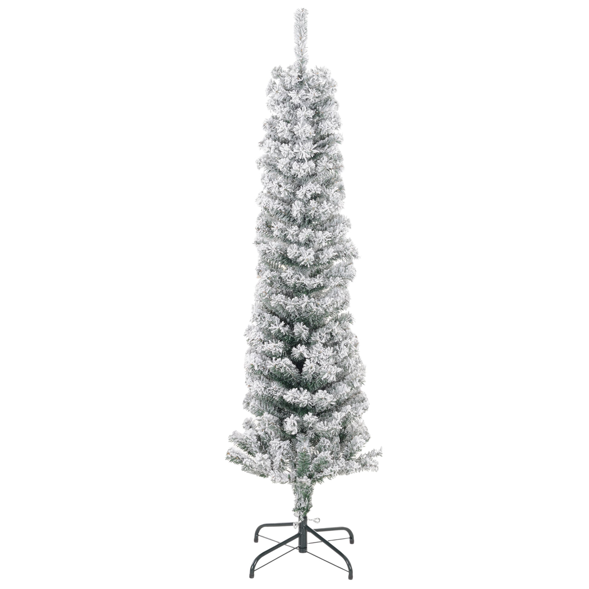 5ft Flocked Christmas Tree, Pencil Christmas Tree with Realistic Branch Tips, Folding Metal Stand, Green Pencil Christmas Trees   at Gallery Canada