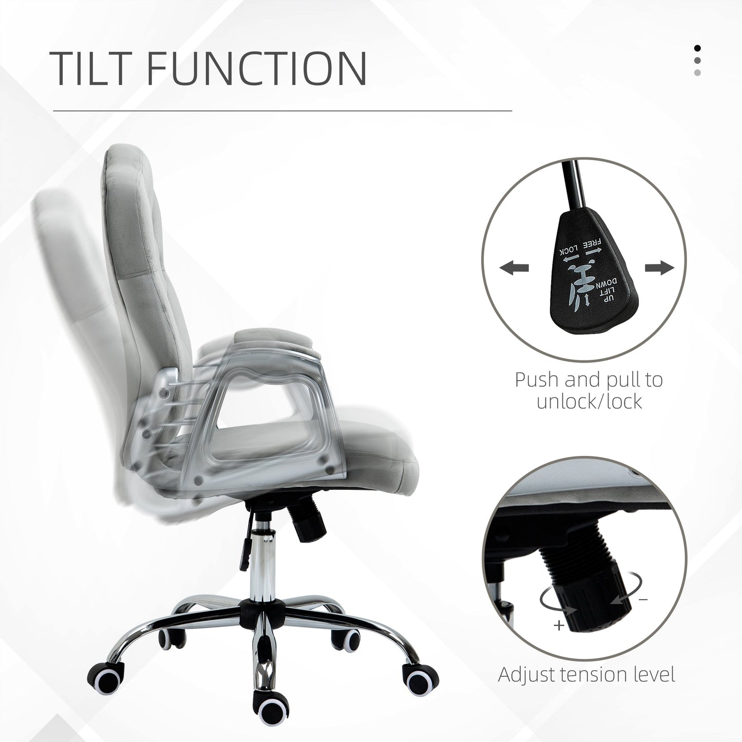 Office Chair, Velvet Computer Chair, Button Tufted Desk Chair with Swivel Wheels, Adjustable Height, Tilt Function, Grey Executive & Manager Chairs   at Gallery Canada