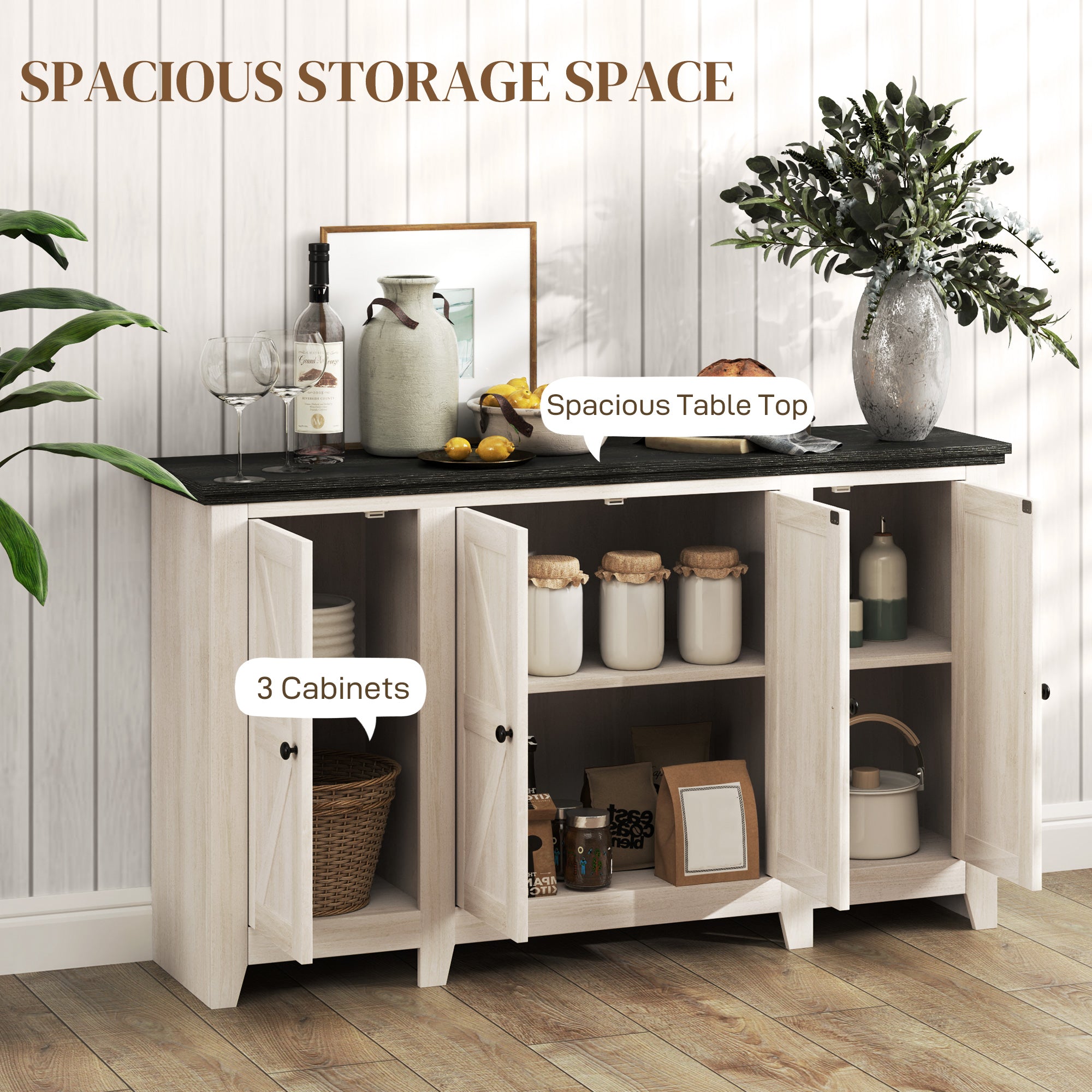 Rustic Sideboard, Buffet Cabinet with Adjustable Shelves for Living Room, Dining Room, Entryway, White Wood Grain Storage Cabinets at Gallery Canada