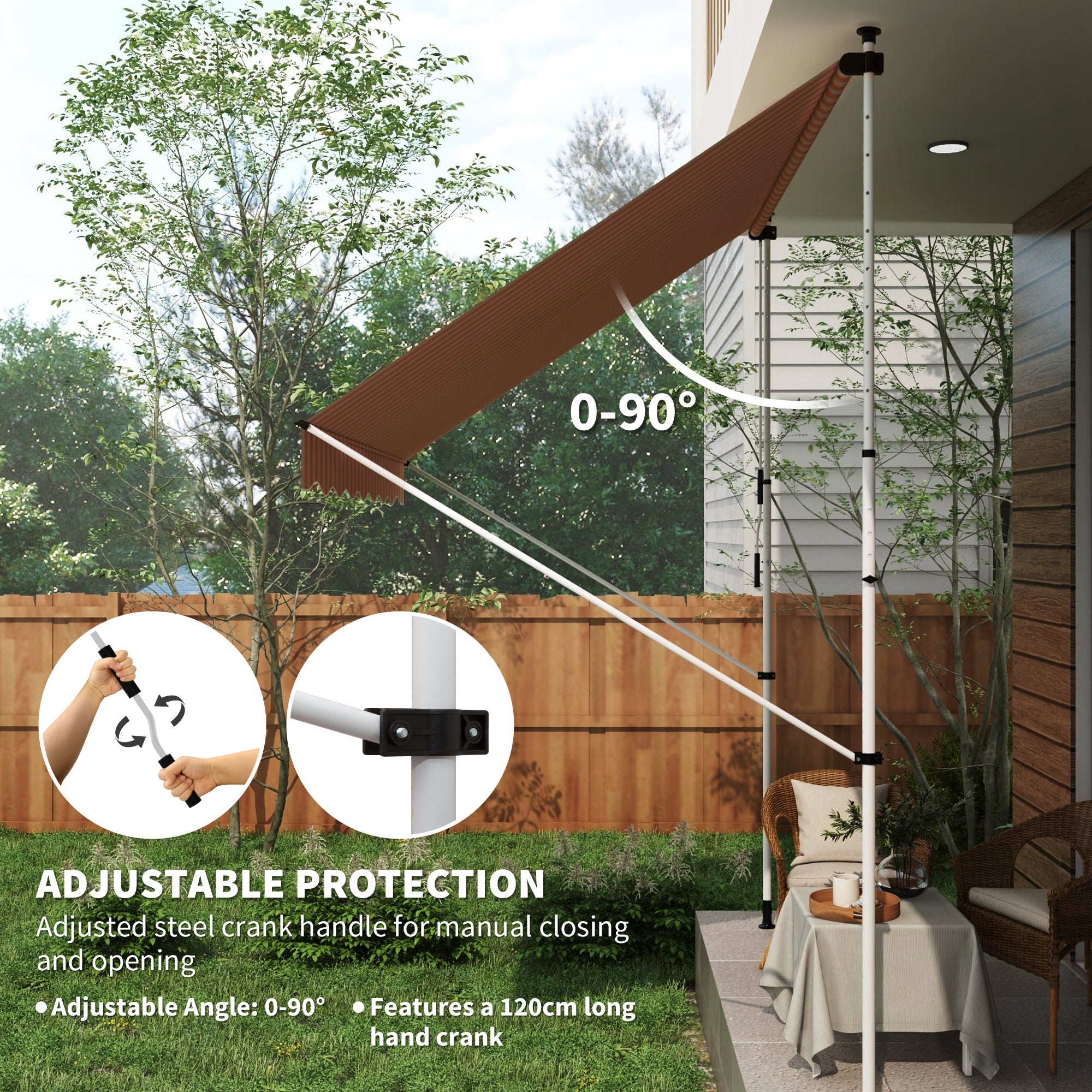 10x5ft Manual Retractable Awning, Patio Sun Shade Canopy Shelter with 5.6-9.2ft Support Pole, Water Resistant UV Protector, for Window, Door, Porch, Deck, Yellow Door Awnings at Gallery Canada