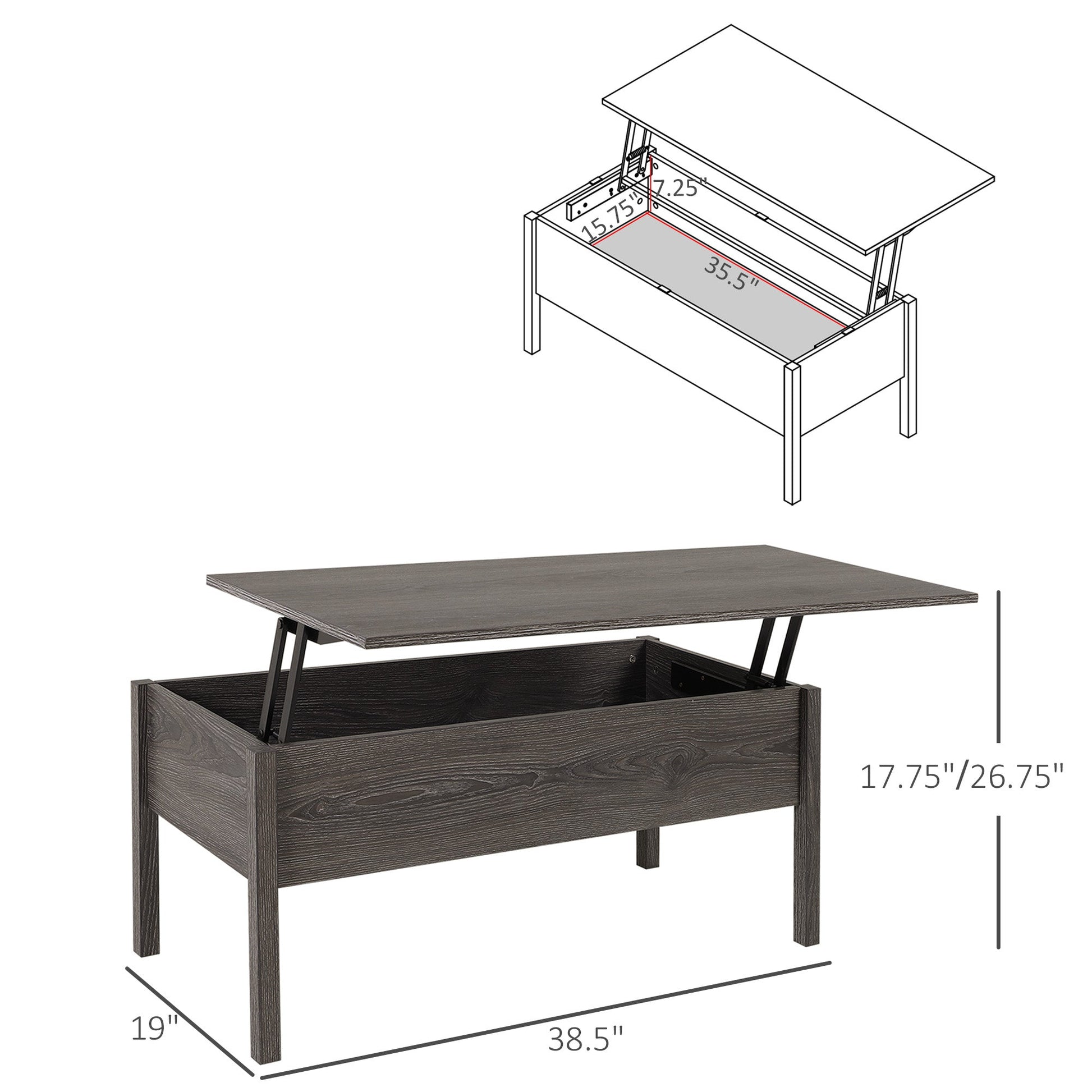 39" Modern Lift Top Coffee Table with Hidden Storage Compartment, Center Table for Living Room, Grey Coffee Tables Light Grey  at Gallery Canada