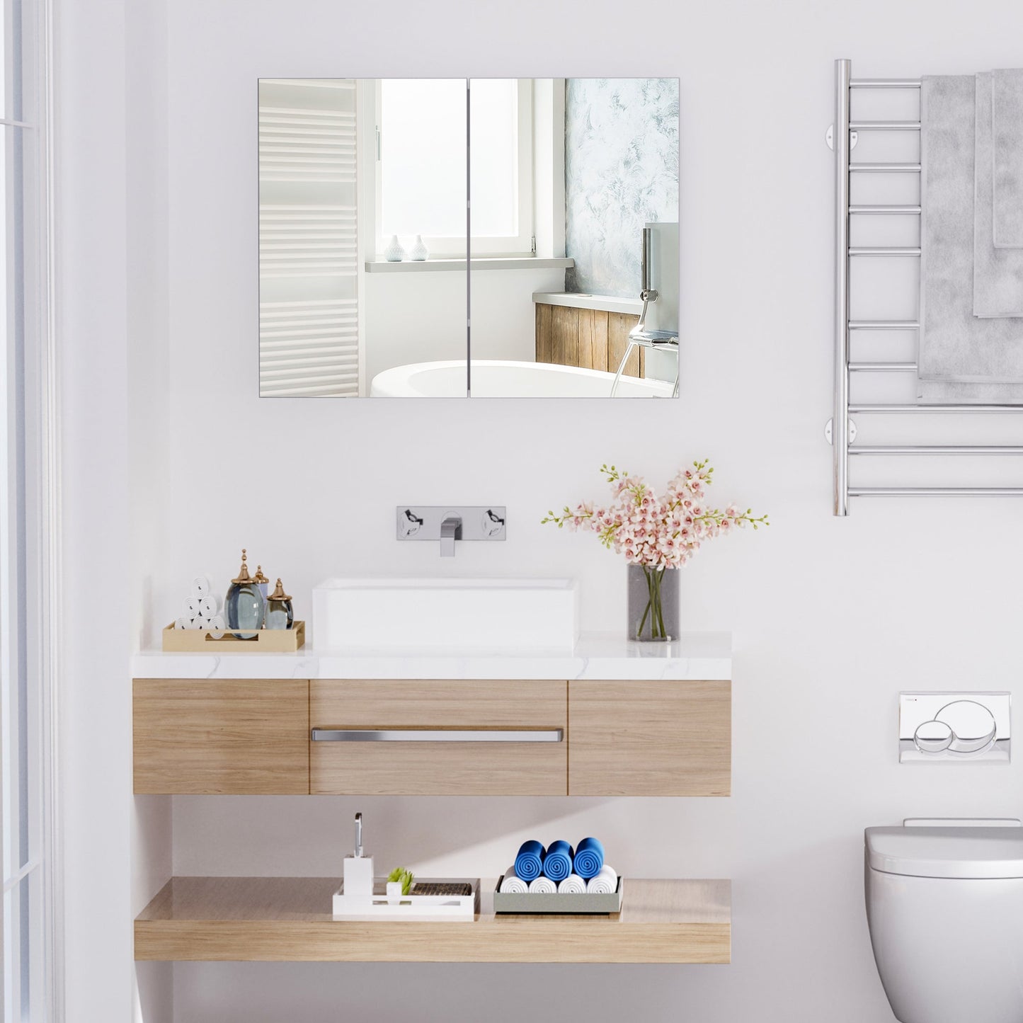 Bathroom Mirror Cabinet, Wall-Mounted Storage Organizer with Double Doors, Adjustable Shelf, White Mirror Medicine Cabinets   at Gallery Canada