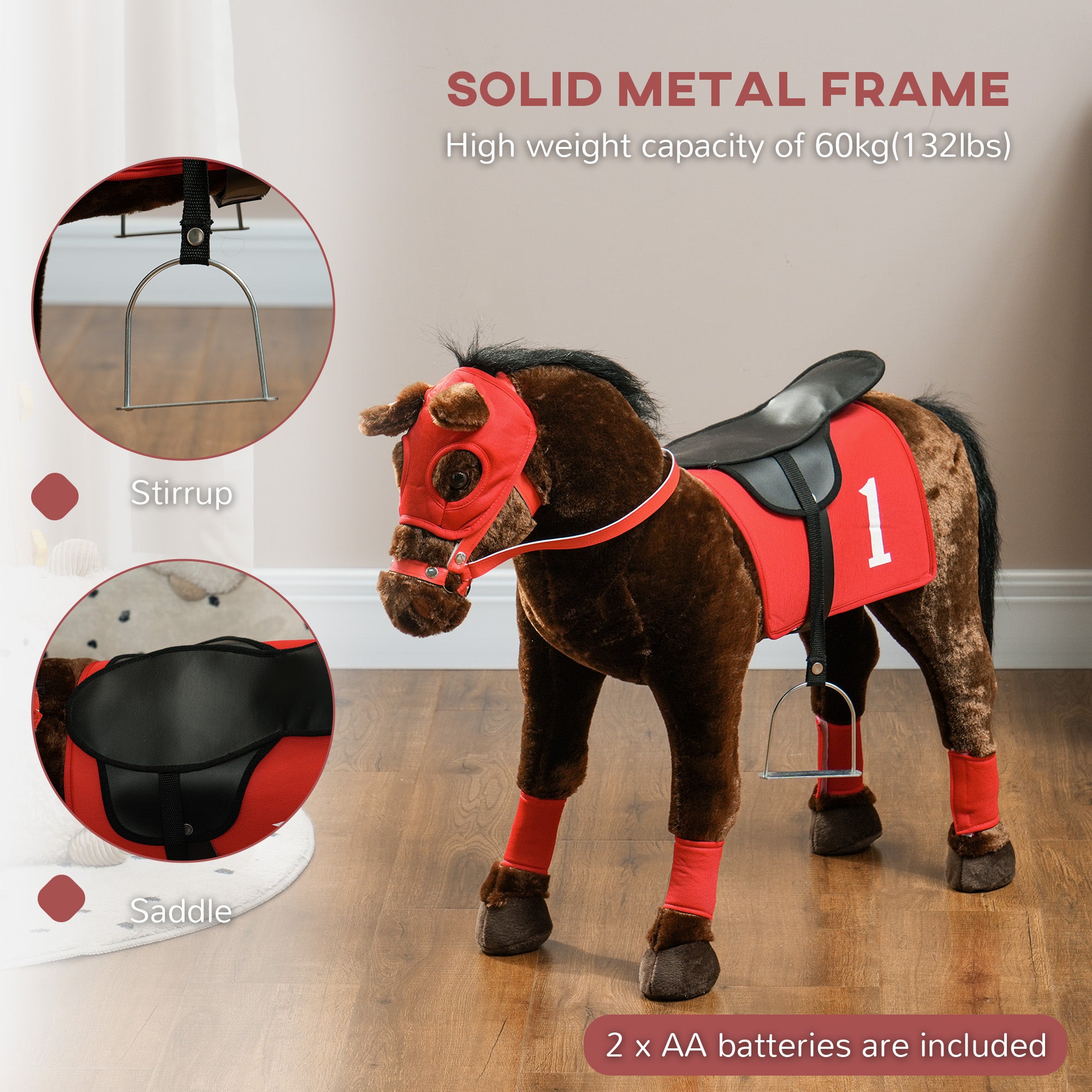 Kids Ride On Horse w/ Neighing Sound, Saddle, Stirrups, for 3-8 Years Rocking Horses at Gallery Canada