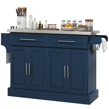 Rolling Kitchen Island with Storage and Stainless Steel Top, Kitchen Trolley with Drawers, Cabinets, Towel Rack, Blue Kitchen Islands & Kitchen Carts at Gallery Canada