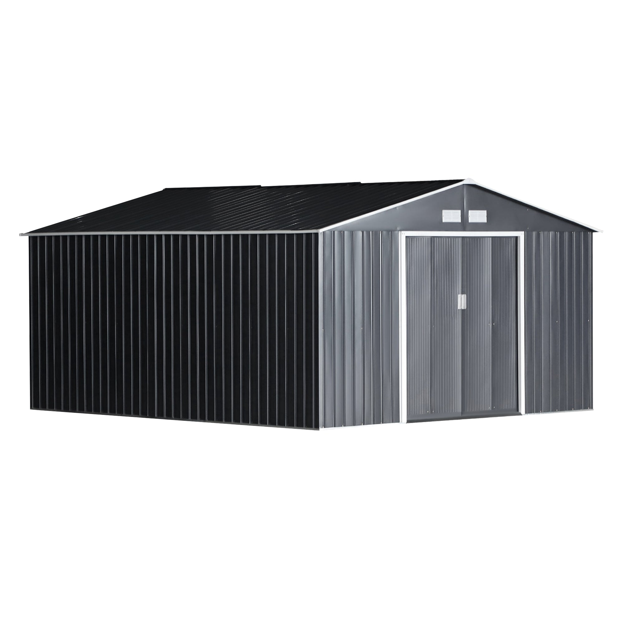 11.2ft x 12.5ft Practical Backyard Garden Storage Tool Shed 4 Ventilation Slots Double Sliding Door, Grey Sheds Grey at Gallery Canada