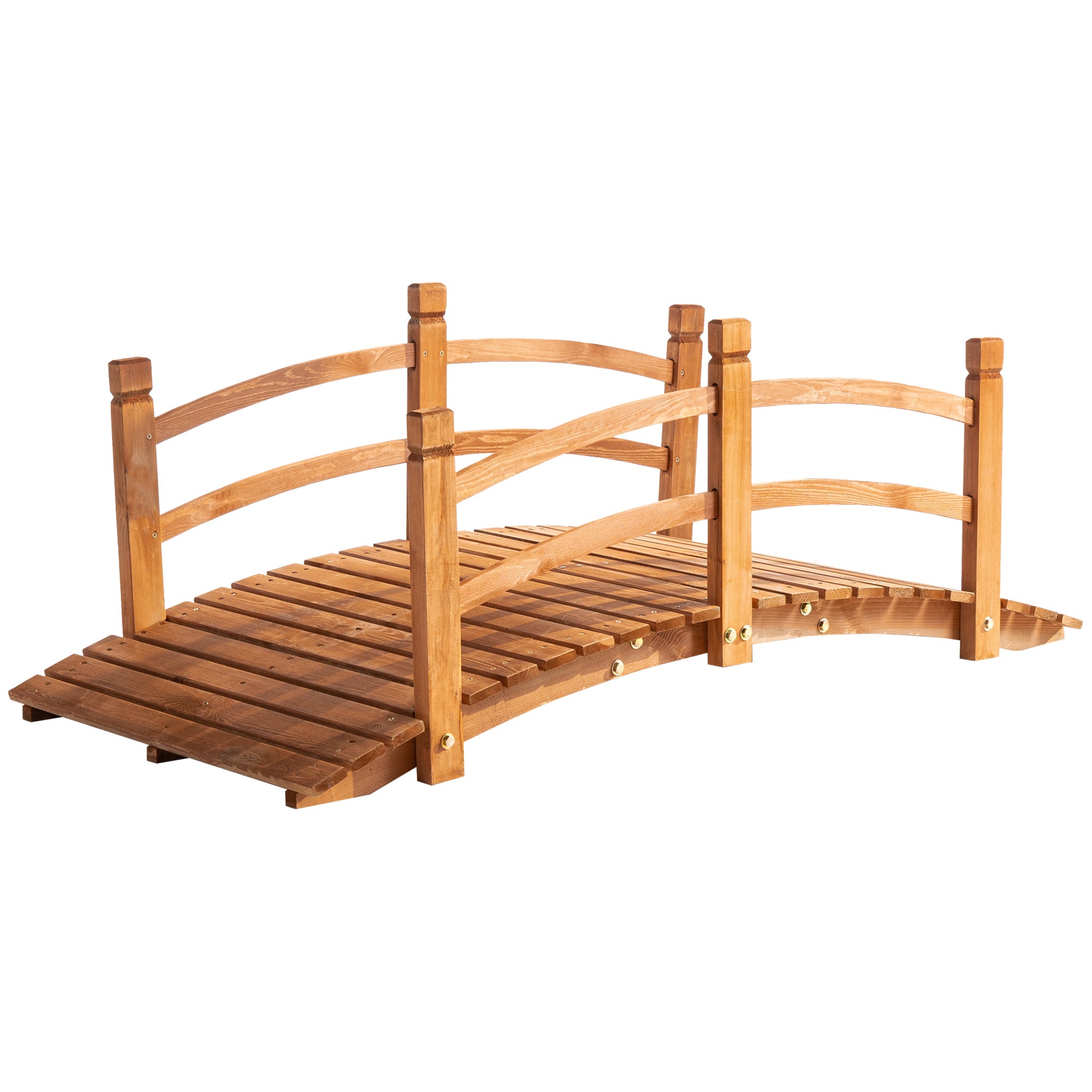 5FT Wooden Garden Bridge Classic Arc Footbridge with Guardrails for Stream Pond Walkway, Orange Garden Bridges at Gallery Canada