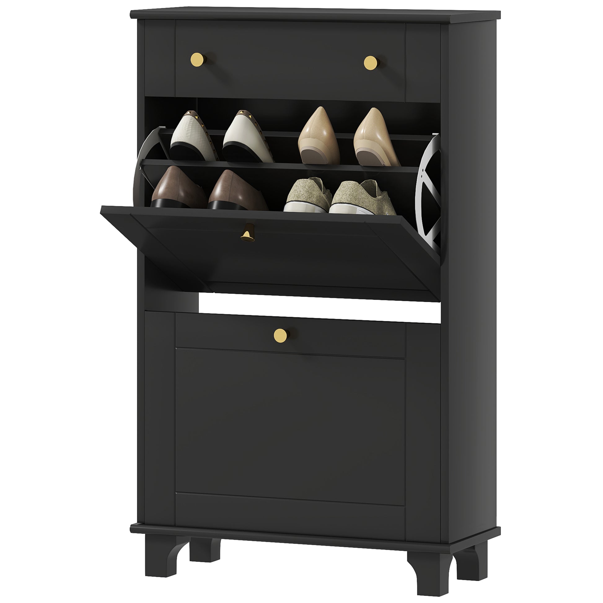 Slim Shoe Storage with 2 Flip Drawers and Adjustable Shelves Shoe Cabinet Organizer for 8 Pair, Black Shoe Storage Cabinets & Racks at Gallery Canada