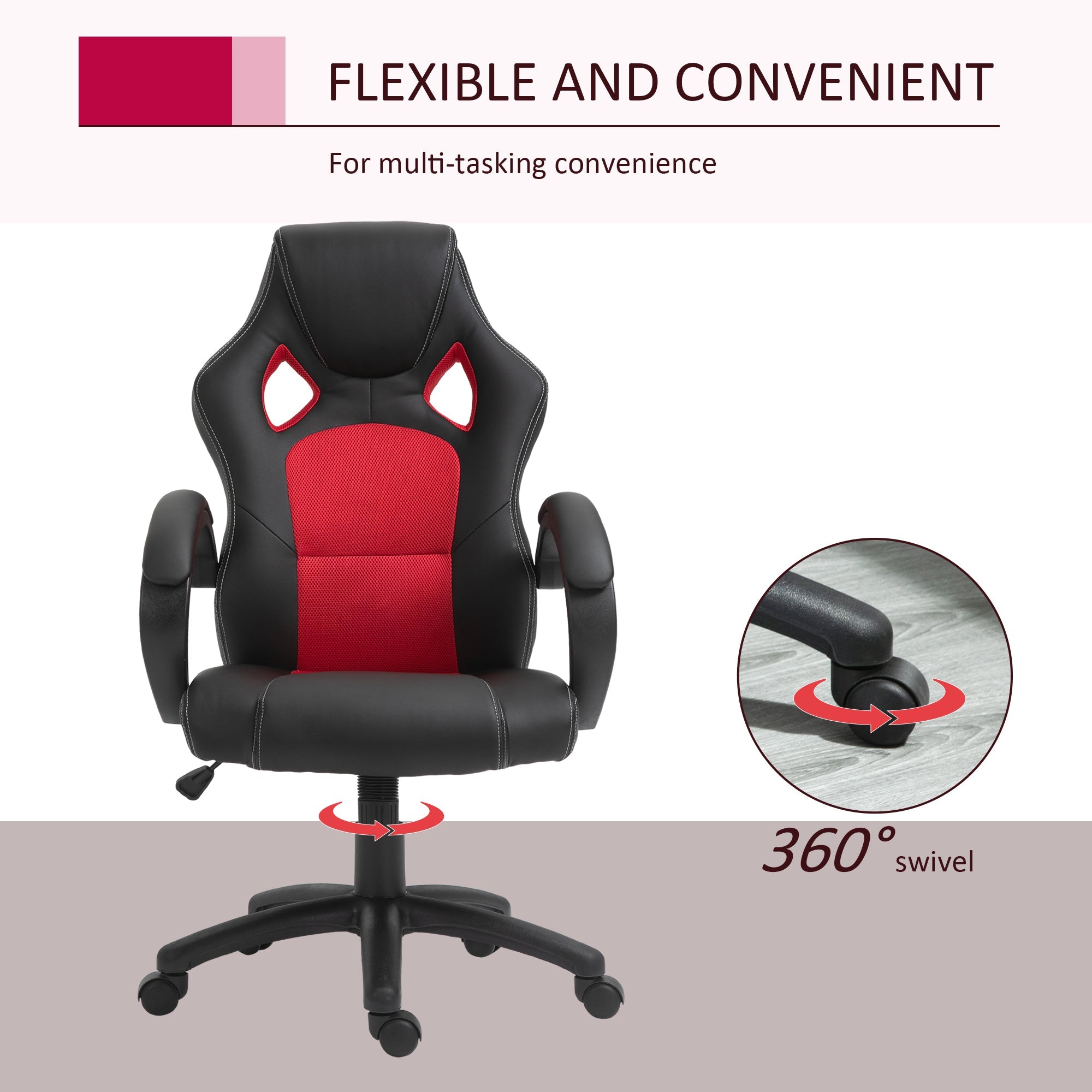 Racing Gaming Chair High Back Office Chair Computer Desk Gamer Chair with Swivel Wheels, Padded Headrest, Tilt Function, Red Video Game Chairs   at Gallery Canada