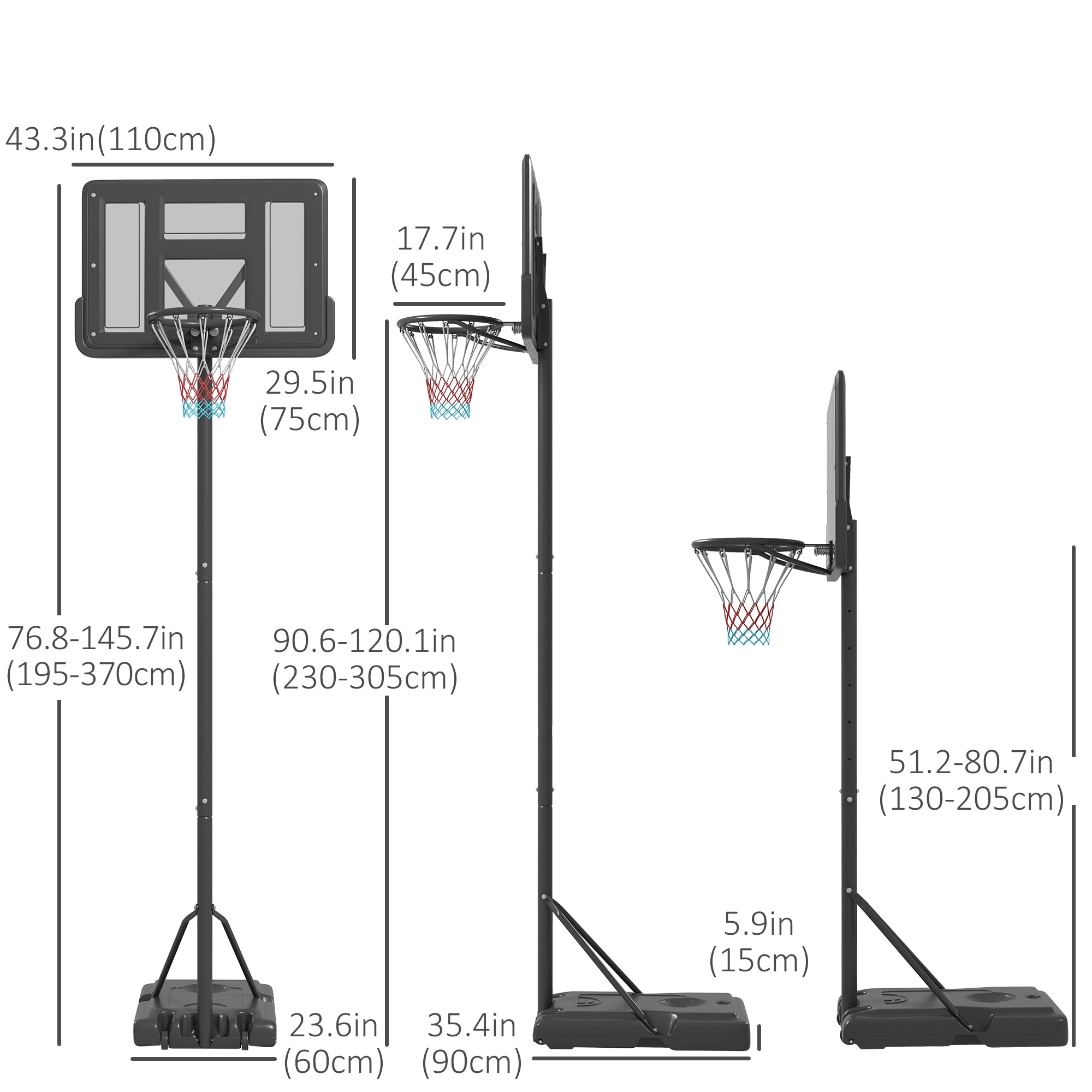 7.5-10FT Portable Basketball Hoop, Dual-use for Swimming Pool or Backyard, Basketball Net Goal with 43.25