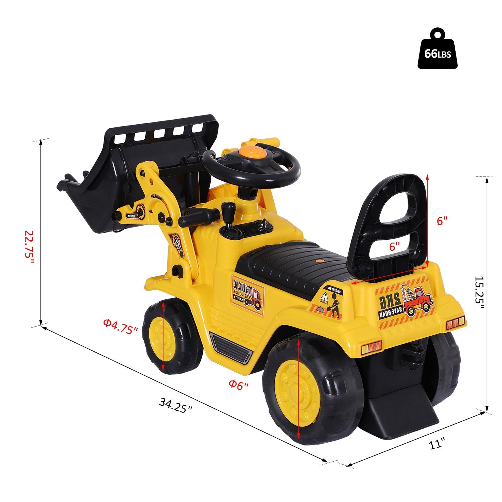 Ride-On Toy Bulldozer with Bucket Horn Steering Wheel Storage Toddlers for 3 years old, Yellow Toy Excavators   at Gallery Canada