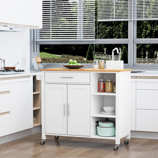 Wooden Rolling Kitchen Island on 360° Swivel Wheels Dining Cart with Drawer for Kitchen, White Kitchen Islands & Kitchen Carts White and Natural  at Gallery Canada