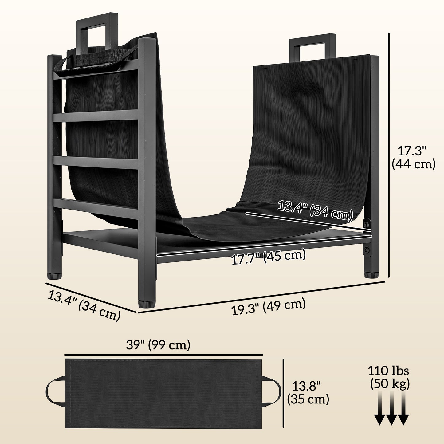 Outdoor Firewood Rack with Log Carrier, Heavy Duty Steel Wood Log Storage Stacker for Fireplace, Black Firewood Racks   at Gallery Canada