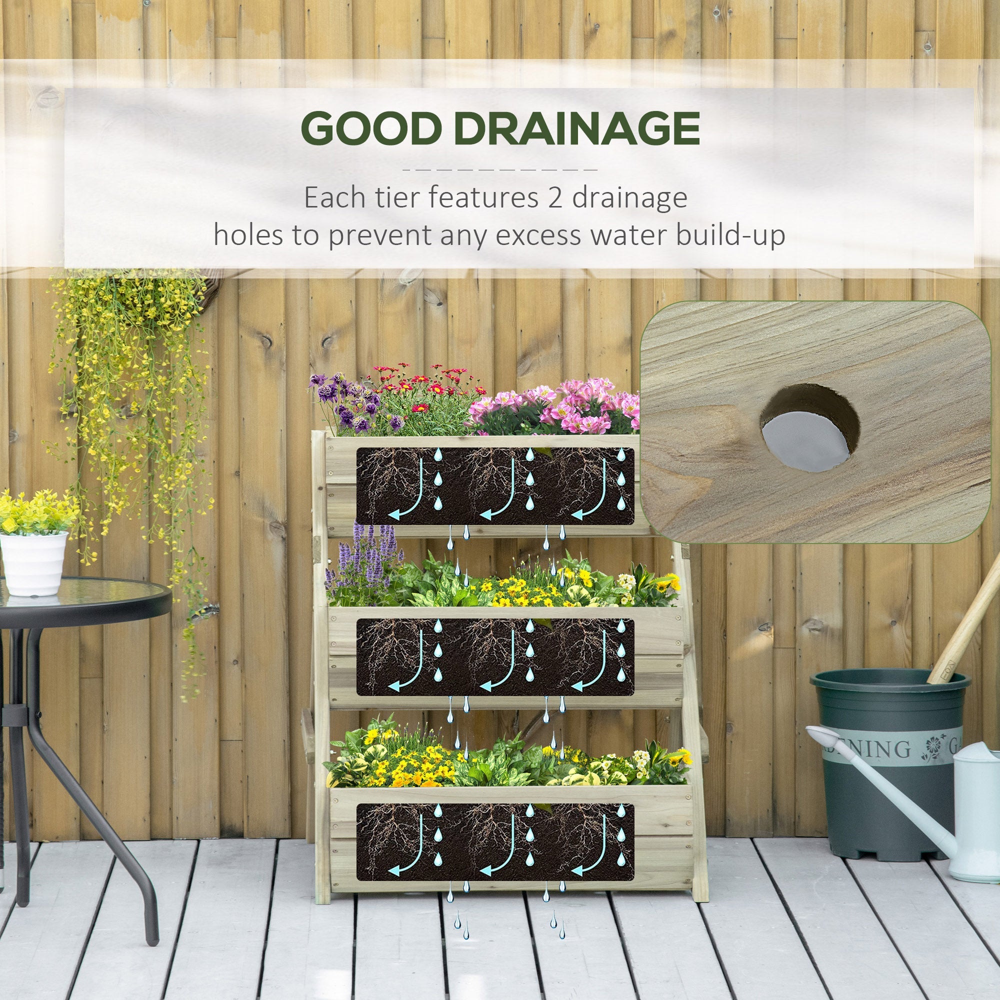 3 Tier Elevated Planter Box, Vertical Wooden Raised Garden Bed for Flowers, Vegetables, Herbs, 26