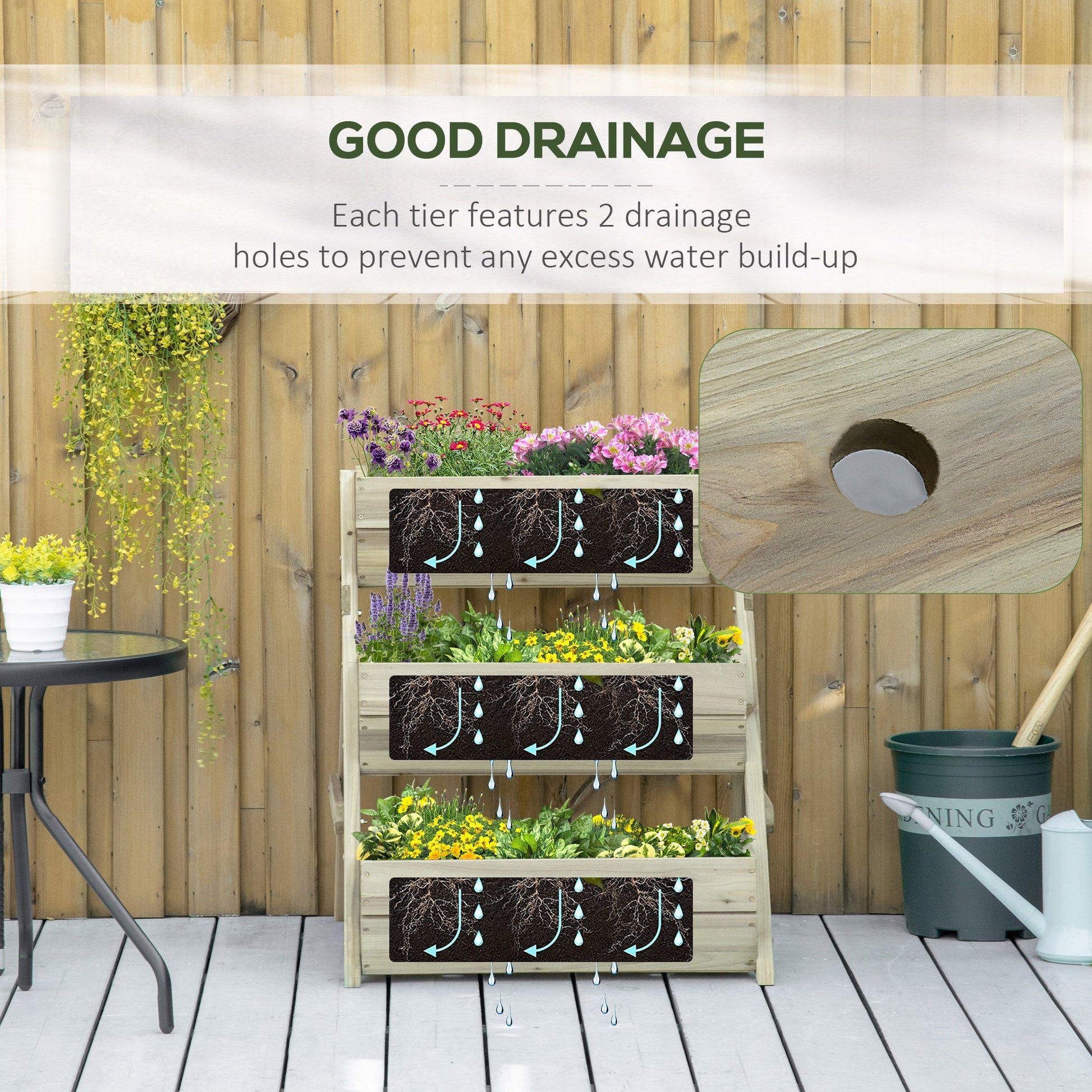 3 Tier Elevated Planter Box, Vertical Wooden Raised Garden Bed for Flowers, Vegetables, Herbs, 26" x 30" x 30", Green Elevated Garden Beds   at Gallery Canada