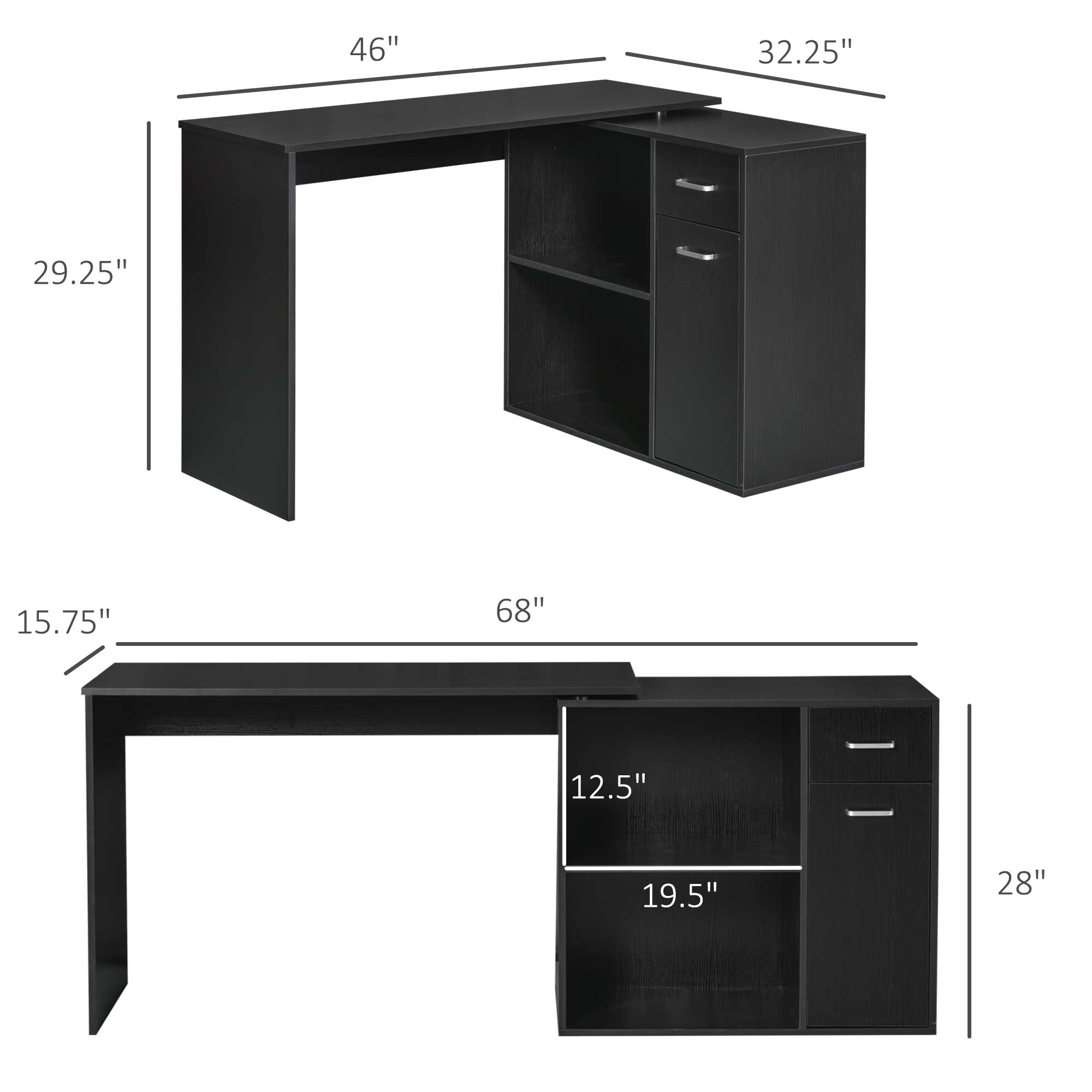 360° Rotating Home Office Corner Desk Storage Shelf Cabinet Black Writing Desks   at Gallery Canada