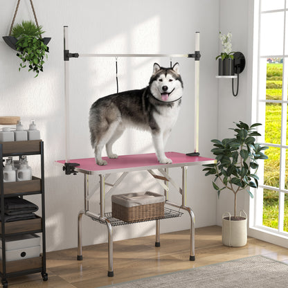 Adjustable Dog Grooming Table with 2 Safety Slings, Storage Basket, Pink Dog Grooming Tables   at Gallery Canada