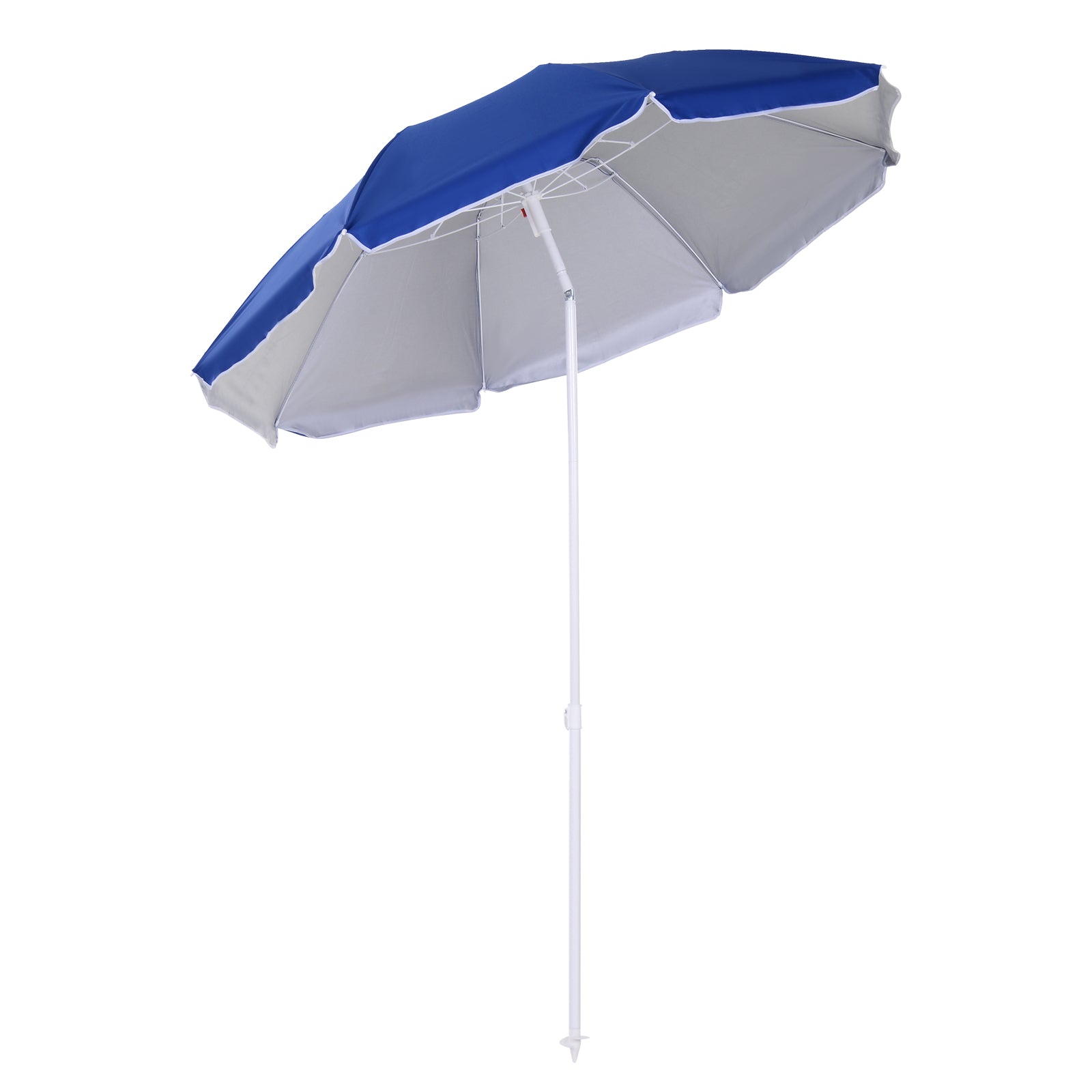 6.7ft Beach Umbrella with Push Button Tilt, Ruffled Outdoor Umbrella with Carry Bag and 8 Ribs, Blue Beach Umbrellas at Gallery Canada
