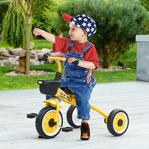 Tricycle for Toddler 2-5 Year Old Girls and Boys, Toddler Bike with Adjustable Seat, Basket, Bell, Yellow