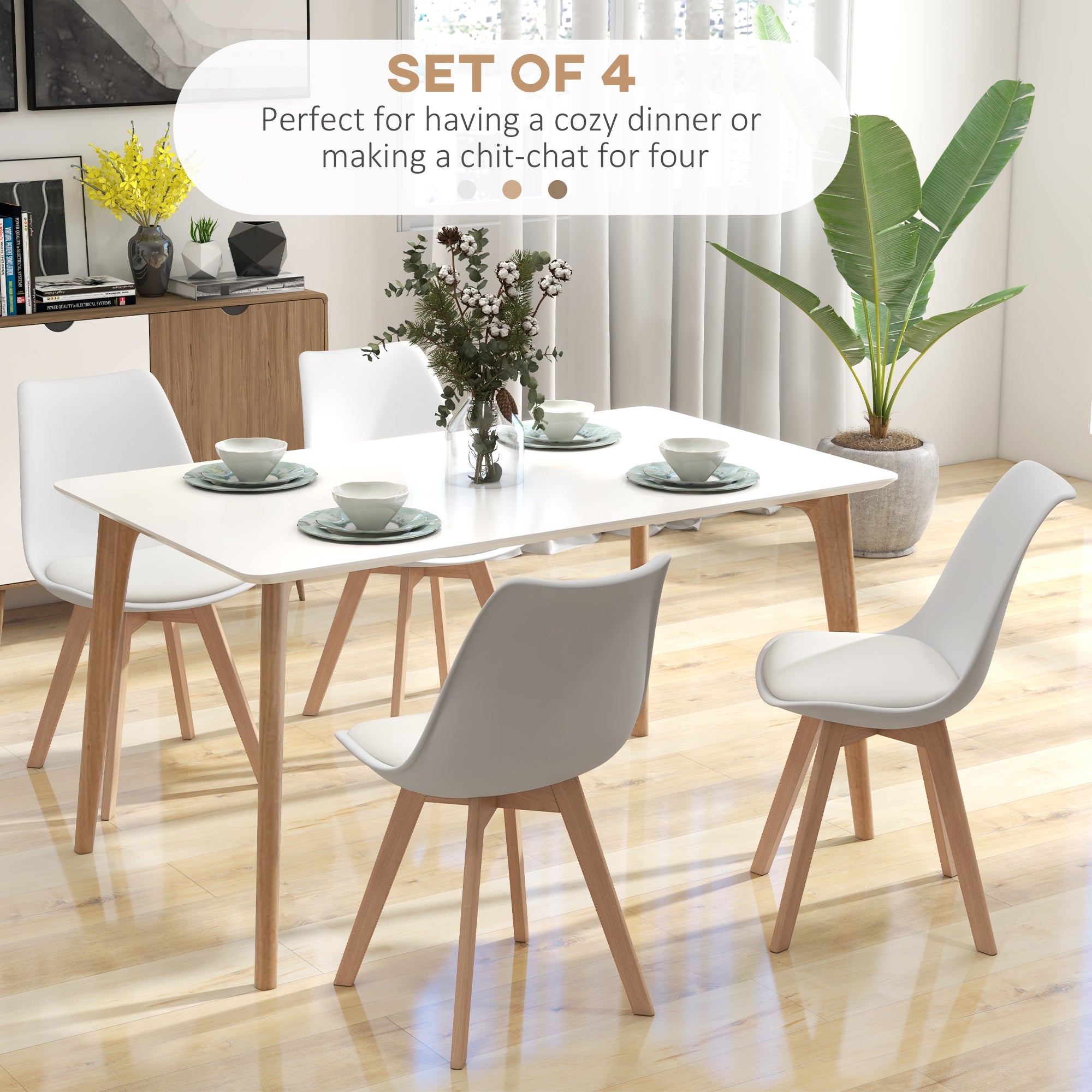 Modern Dining Table Chairs Set of 4, Rubber Wood Kitchen Table Chairs with PU Leather Cushion for Living Room, Bedroom Bar Sets   at Gallery Canada