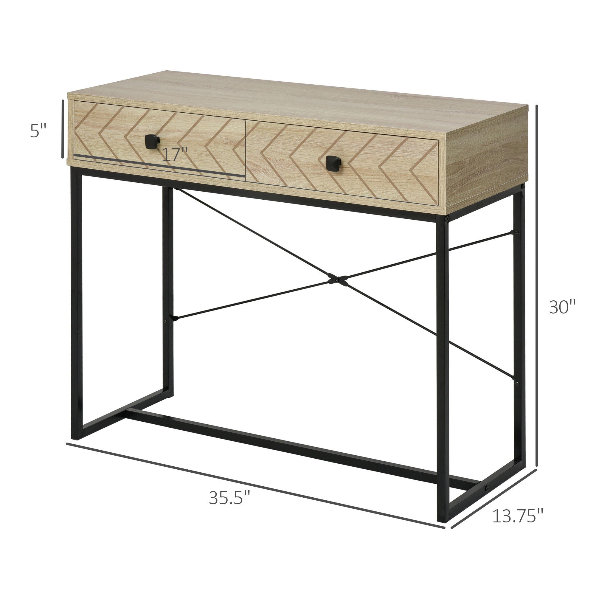 Industrial Console Table with 2 Storage Drawers, Elegant Side Table with Metal Frame and Back X-Bar for Living Room, Study Room, Office Console Tables   at Gallery Canada