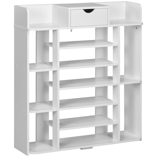 7-Tier Shoe Rack, Shoe Storage Organizer with Drawer and 11 Open Shelves for 17 Pairs of Shoes, Space Saving Shoe Shelf for Hallway and Living Room, White - Gallery Canada