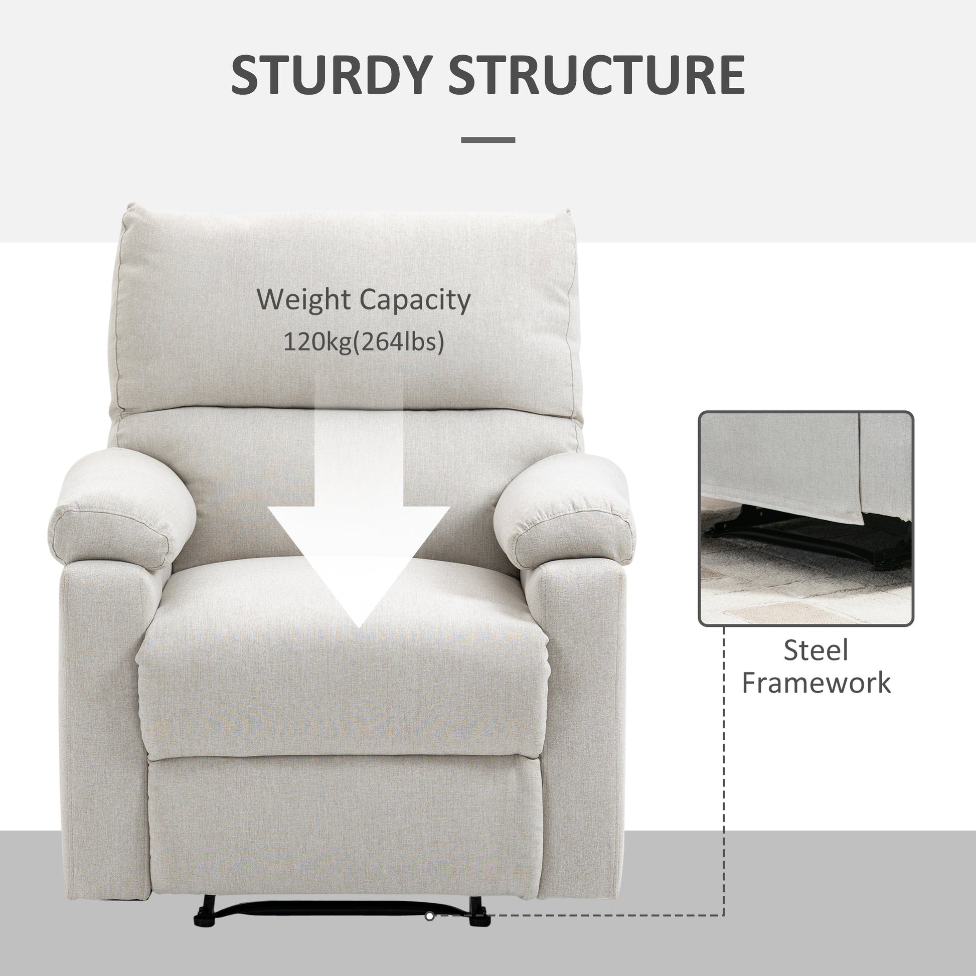 Recliner Chair, Manual Reclining Chair with Footrest, Padded Seat for Living Room, Bedroom, Study, Cream White Single Sofas   at Gallery Canada