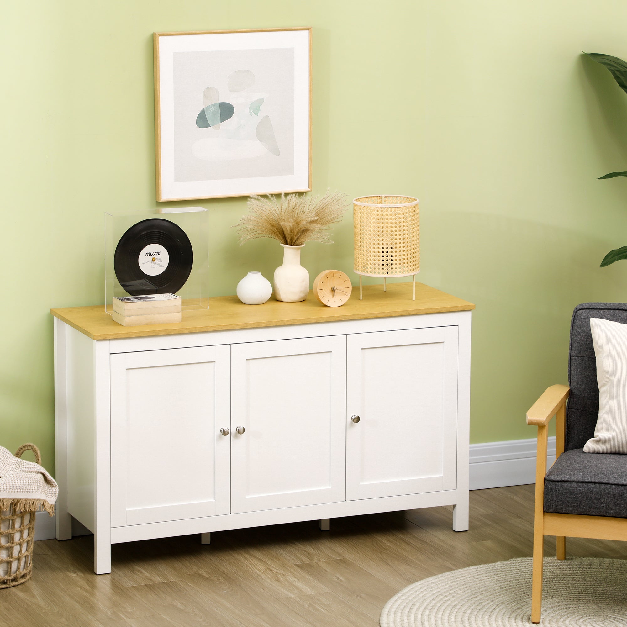 Sideboard, Buffet Cabinet with Doors and Adjustable Shelves for Living Room, Entryway, White and Natural Bar Cabinets   at Gallery Canada