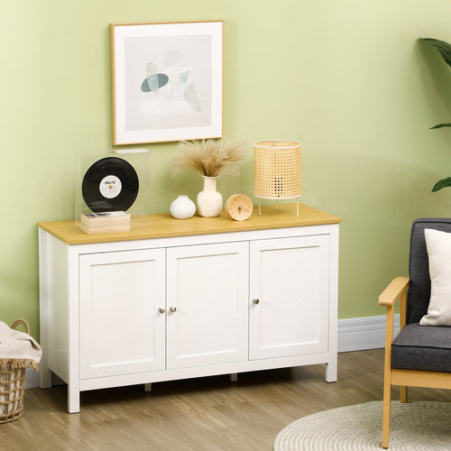 Sideboard, Buffet Cabinet with Doors and Adjustable Shelves for Living Room, Entryway, White and Natural