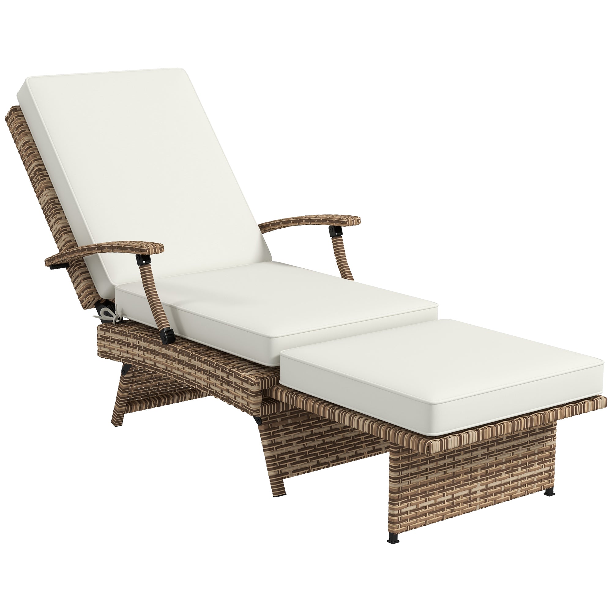 Outdoor Wicker Foldable Recliner Chair with Retractable Footrest, Cushion, White Chaise Loungers   at Gallery Canada