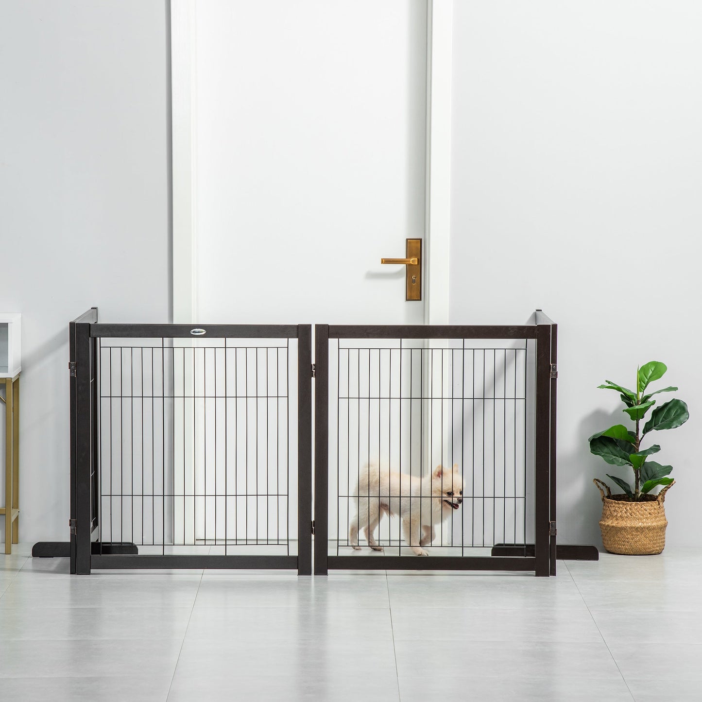 Wooden Foldable Small &; Medium-Sized Dog Gate 4 Panel with Support Feet Pet Fence Freestanding Safety Barrier for House Doorway Stairs Coffee Houses, Kennels & Pens   at Gallery Canada