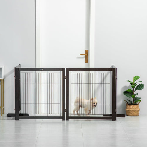 Wooden Foldable Small &; Medium-Sized Dog Gate 4 Panel with Support Feet Pet Fence Freestanding Safety Barrier for House Doorway Stairs Coffee