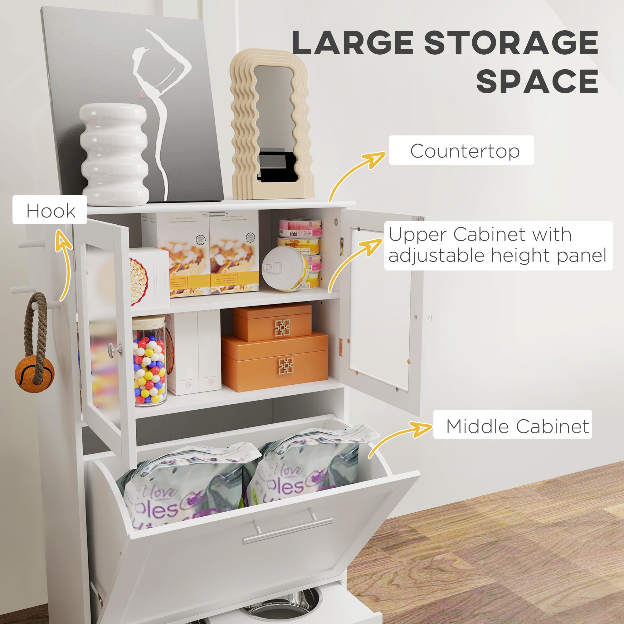 Dog Feeding Station with 2 Storage Cabinets, 2 Elevated Bowls, Side Hooks, Anti-tip Kit for Water and Feeding Supplies Dog Bowls at Gallery Canada