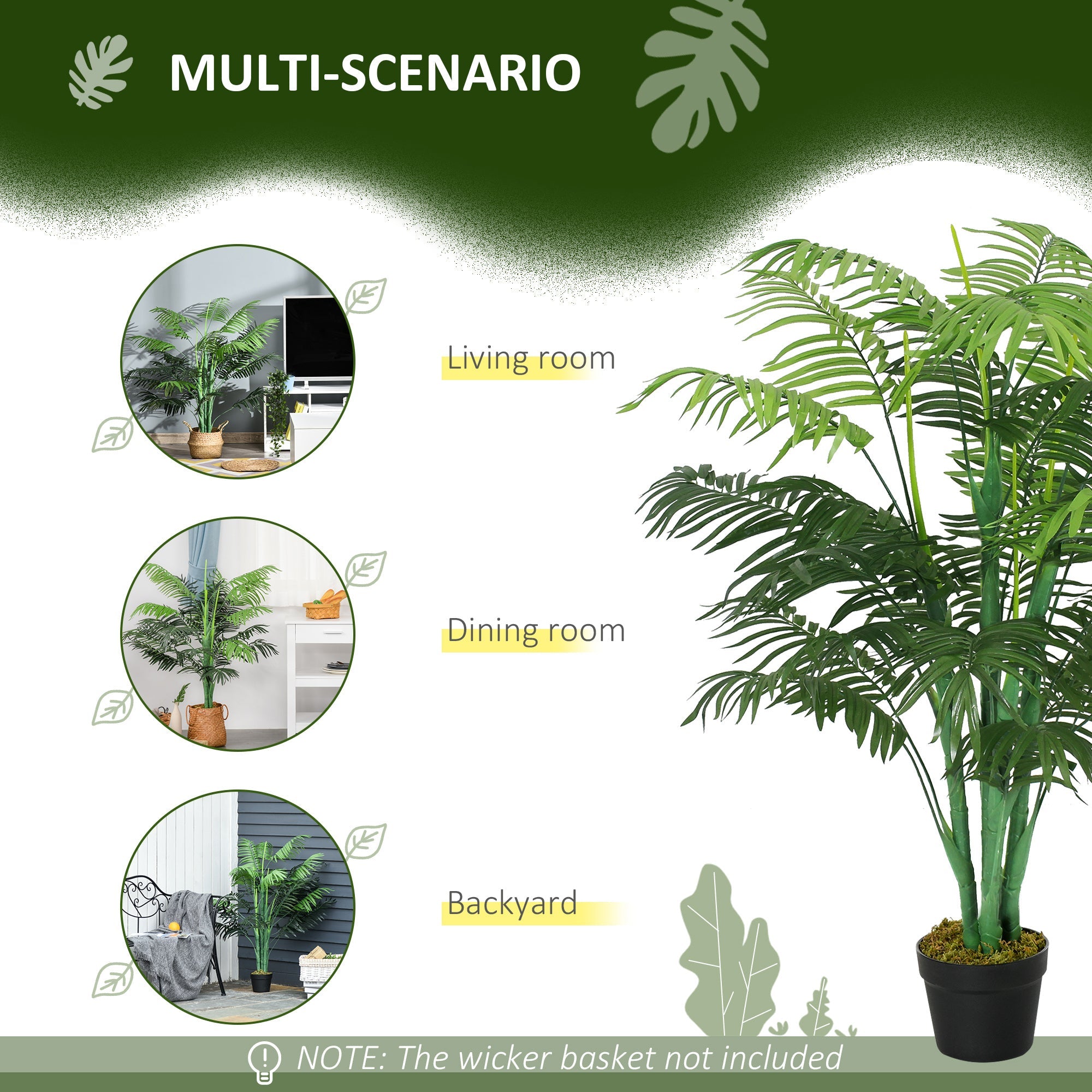 4FT Artificial Palm Tree, Fake Tropical Tree with Lifelike Leaves, Faux Plant in Pot for Indoor and Outdoor Decoration, Green Artificial Trees   at Gallery Canada