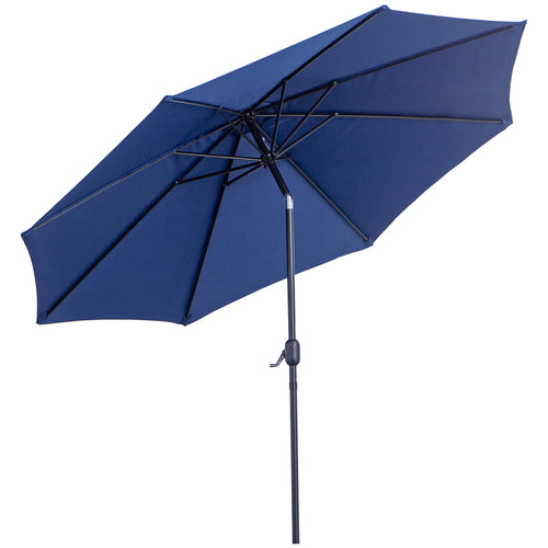 10' x 8' Round Market Umbrella, Patio Umbrella with Crank Handle and Tilt, Outdoor Parasol for Garden, Bench, Lawn, Blue