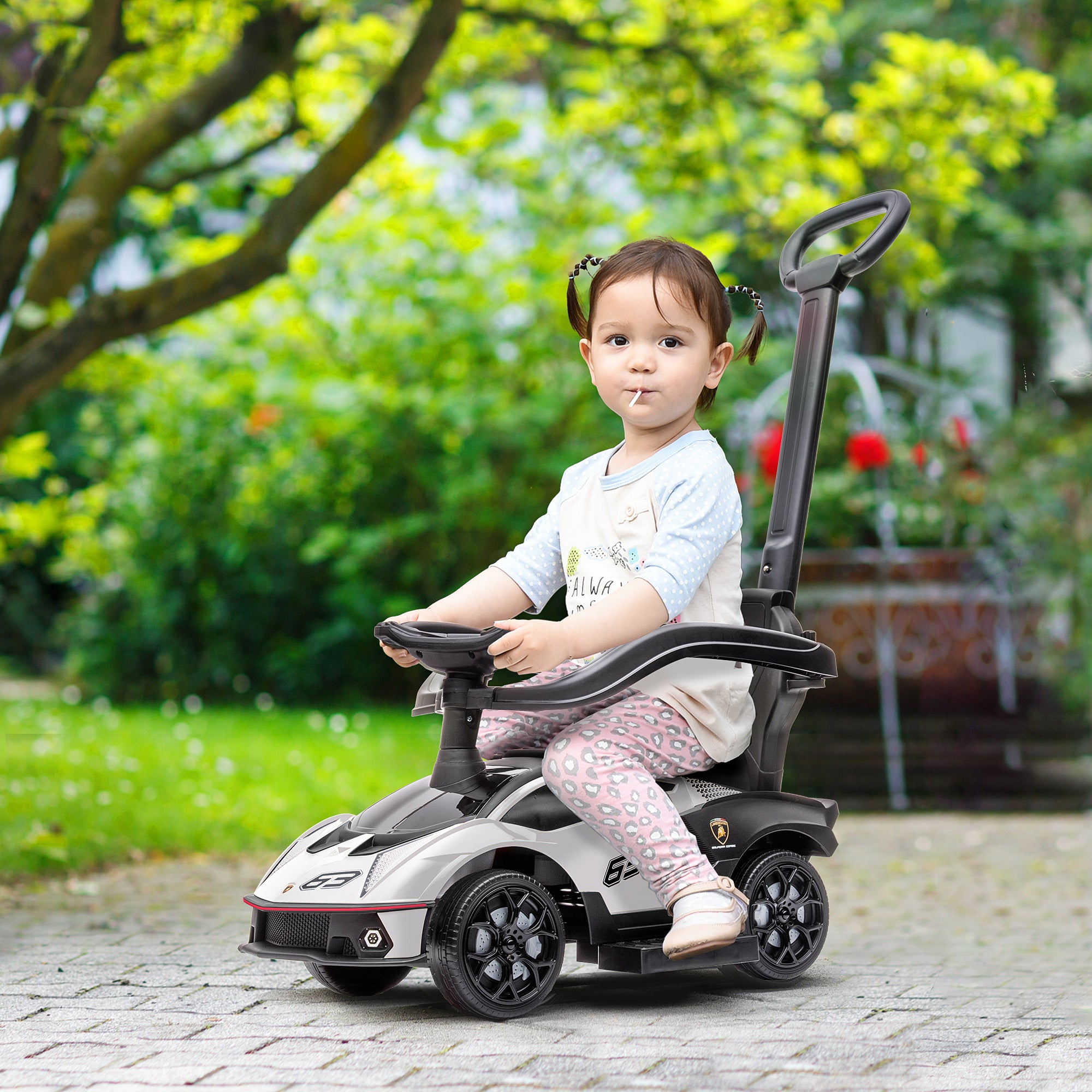 3 in 1 Ride on Push Car for Toddlers, Licensed Kids Sliding Car with Safety Protection Footrest Horn, White Push Cars for Toddlers at Gallery Canada