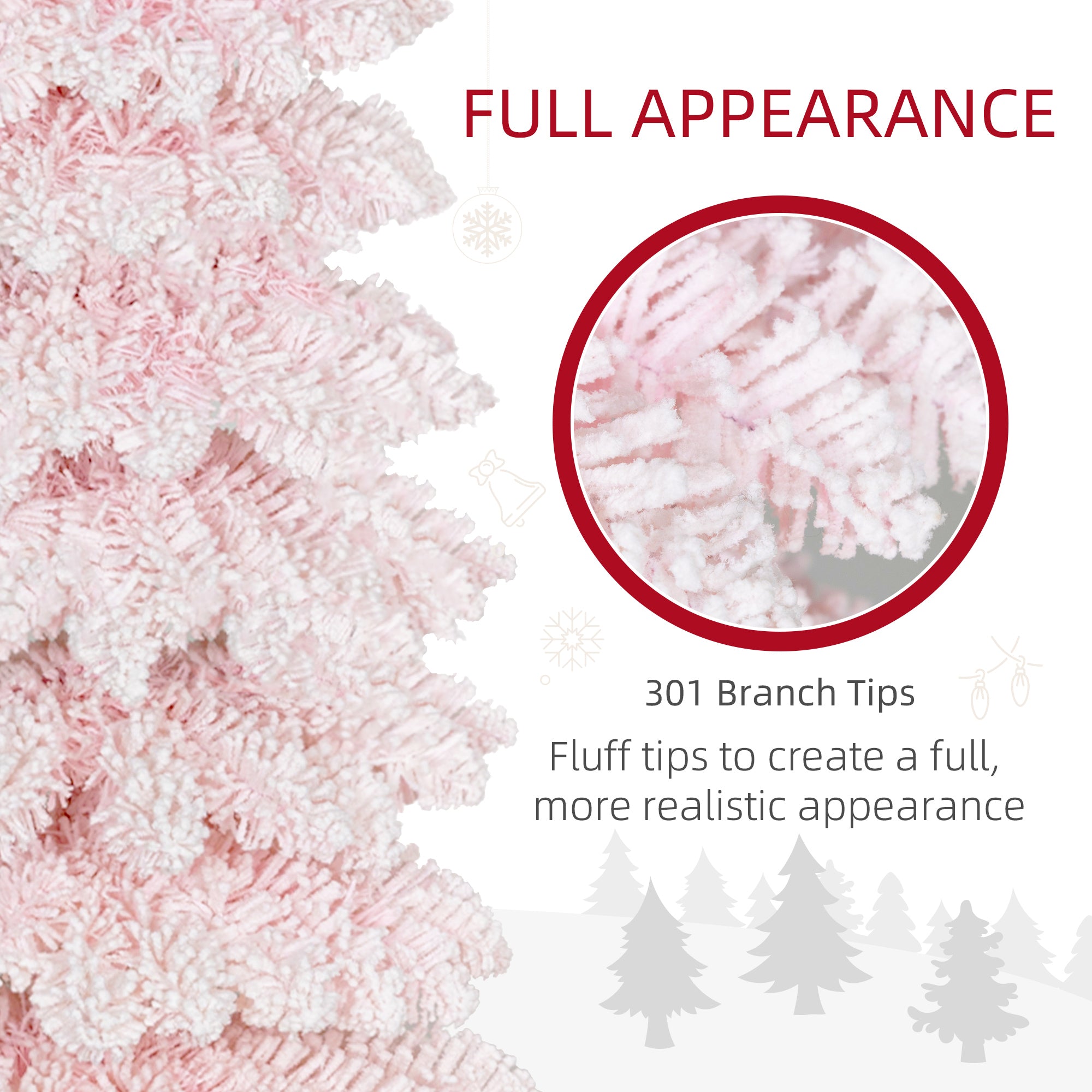 5ft Snow-Flocked Artificial Christmas Tree, Slim Pencil Xmas Tree with 301 Realistic Branches, Metal Base, Pink Pencil Christmas Trees at Gallery Canada