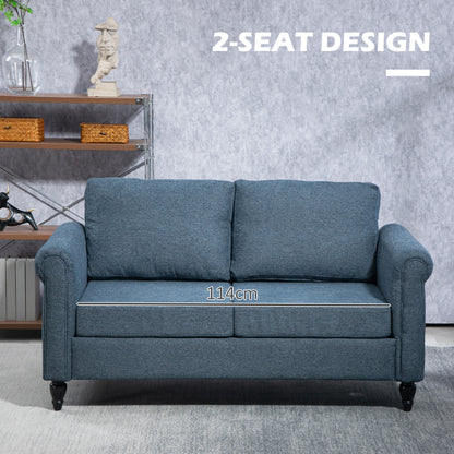 Vintage Loveseat, Upholstered Love Seat Furniture, Fabric 2 Seater Sofa with Rolled Arms, Rubber Wood Legs, Dark Blue 2-Seater Sofas at Gallery Canada