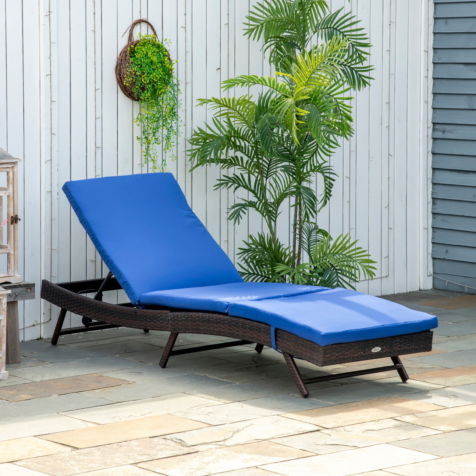 Wicker Patio Lounger, Outdoor S Shape Recliners Lounge Chair w/ 5-Level Adjustable Backrest, Soft Padded Cushion Perfect for Outdoor Use, Dark Blue Chaise Loungers Multi Colour  at Gallery Canada